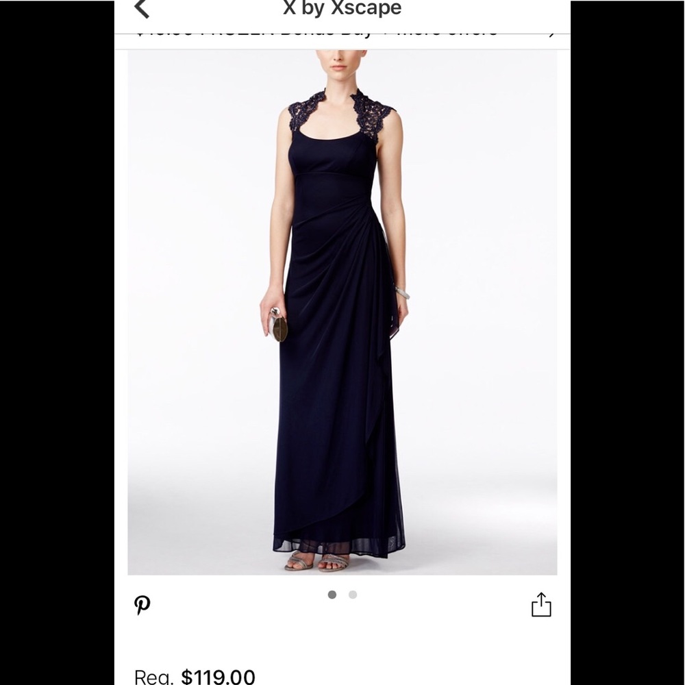 X By Xscape Stand-Collar Ilusion Back Gown View 2